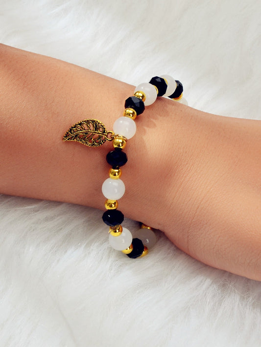 Ethnic Traditional Jewellery Handmade Beads Elastic Leaf Charm Bangle Bracelet-1