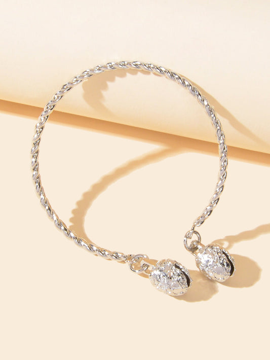 Statement Wedding Party Silver Open Cuff Wrap Bangle Band Bell Charm Bracelet-1