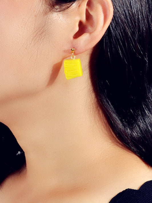 Creative Enamel Yellow Resin Pineapple Asymmetric Fruit Pierced Earrings Gift-1