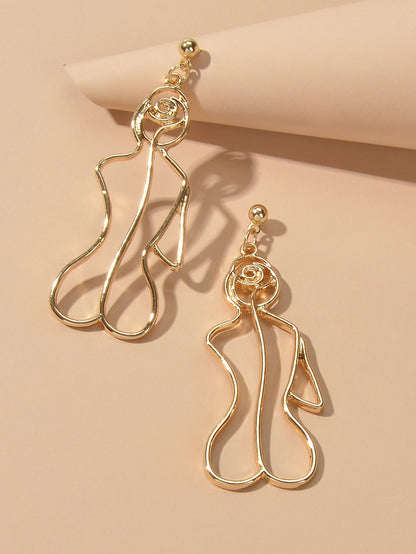 Creative Gold Hollow Statement Geometric Fun Abstract Art Female Body Earrings-2