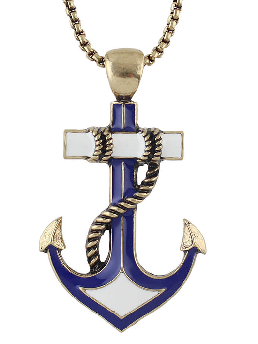 Nautical Jewelry Long Chain White Blue Anchor Pendant Necklace Ocean Accessories-1