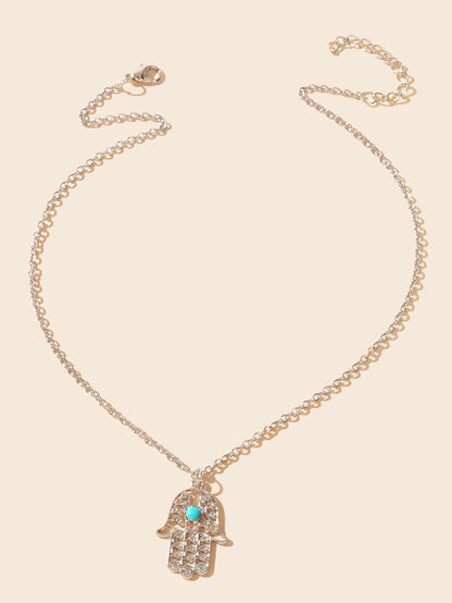 Dainty Gold Silver Chain Hollow Hamsa Hand Boho Charm Necklace Protection Lucky-1