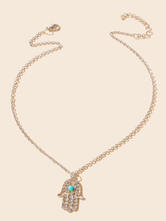 Dainty Gold Silver Chain Hollow Hamsa Hand Boho Charm Necklace Protection Lucky-1