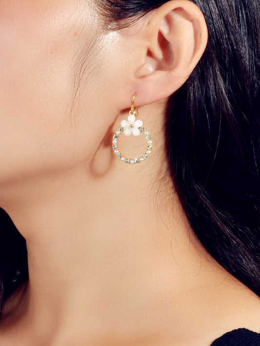 Elegant Jewellery Pearl Rhinestone Acrylic Flower Circle Dangle Hook Earrings-1