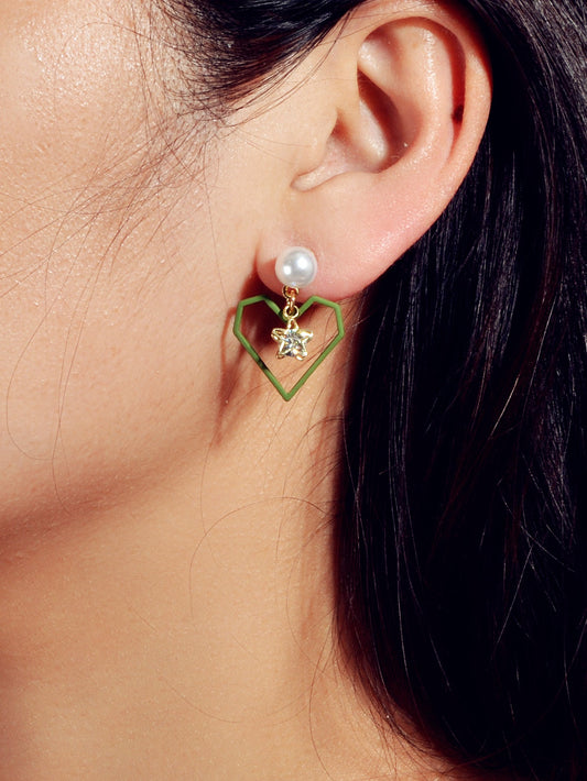 Love Gift for Women Girls Rhinestone Pearl Decor Gold Star Heart Dangle Earrings-1