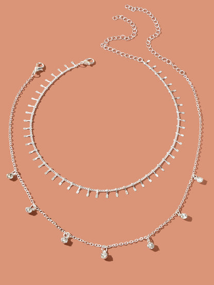 2 pcs Rhinestone Charm Layering Chain Necklace Personalized Women Choker-1