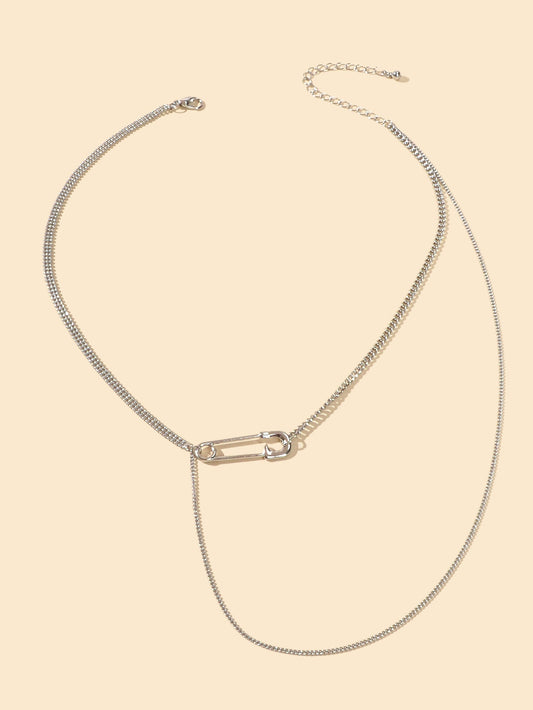 Designer Stylish Accessory Multiple Multi-layer Silver Chain Pin Charm Necklace-1