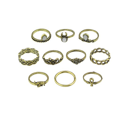 Stackable 10 pcs Tribal Ethnic Flower Elephant Vintage Multiple Finger Ring set-1