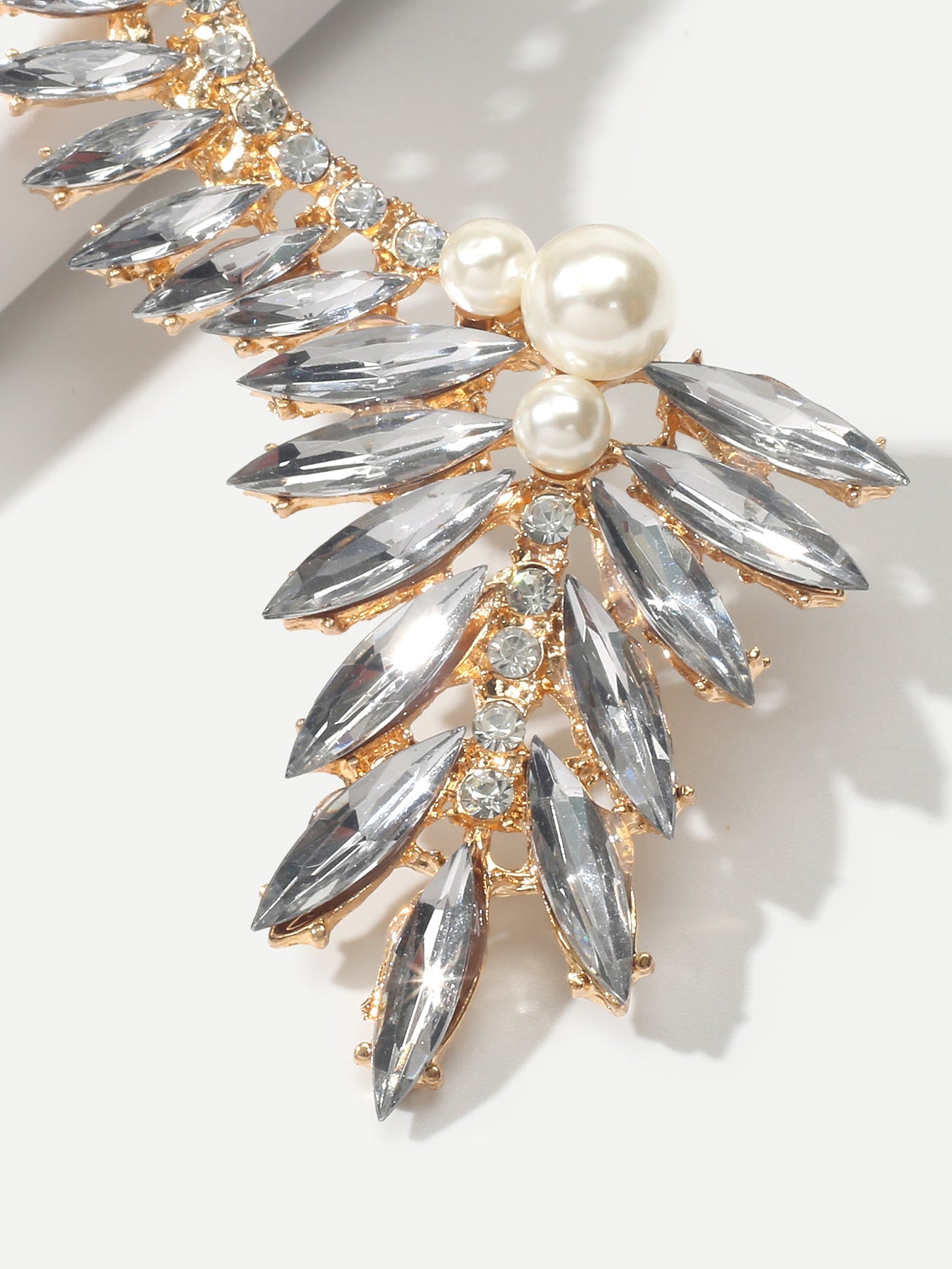 Luxurious Rhinestone Pearl Decor Ear Clip Climber Around Earring for Dinner 1 pc-2