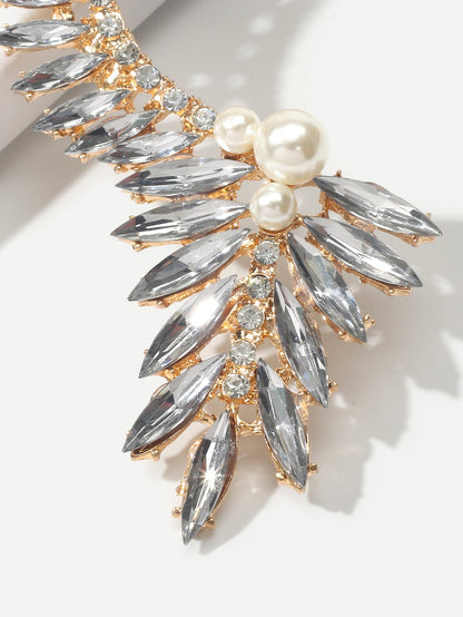 Luxurious Rhinestone Pearl Decor Ear Clip Climber Around Earring for Dinner 1 pc-2
