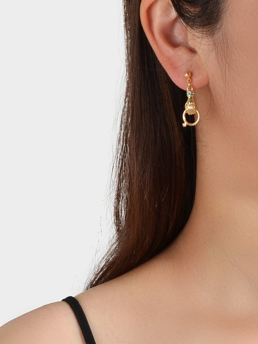 Unique Design Metal Rhinestone Decor Hand with Ring Earrings Women Dainty Gift-1