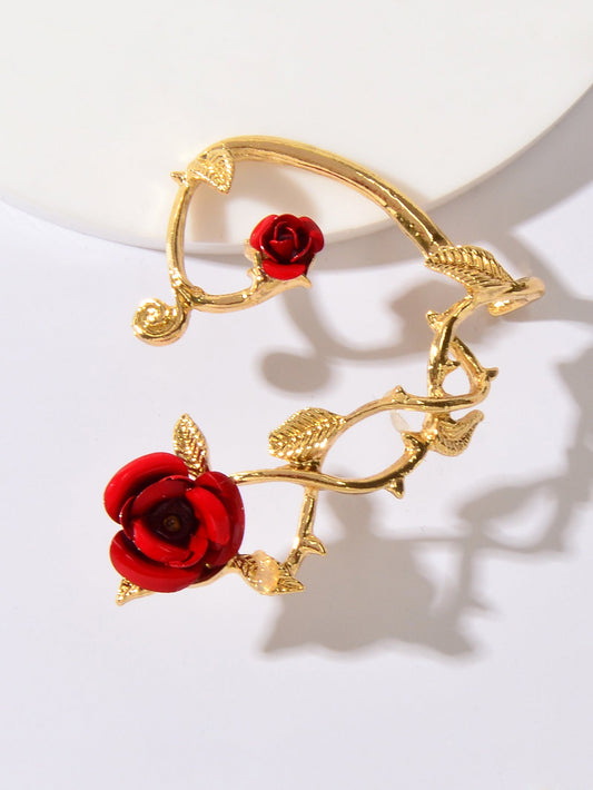 1 pc Retro Rose Flower Climbers Crawler Jacket Ear Cuff Wrap Clip Stud Earring-1