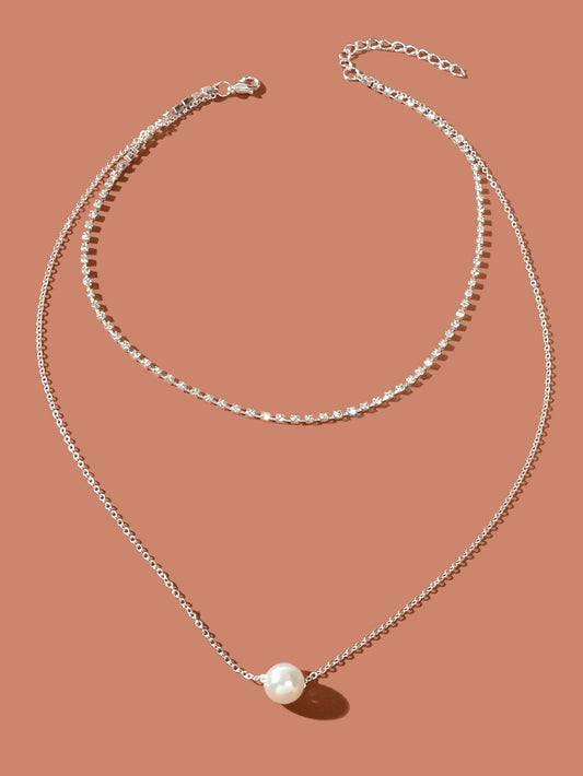 Double Layered Necklace Adjustable Simple Chain Multilayer Rhinestone Collar-1