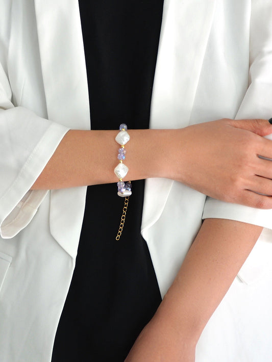 Textured Jewellery Pearl White Purple Beads Bracelet Wedding Party Accessories-1