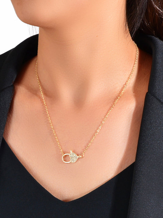 Engagement Jewellery Gift Gold Chain Rhinestone Decor Heart Lock Charm Necklace-0