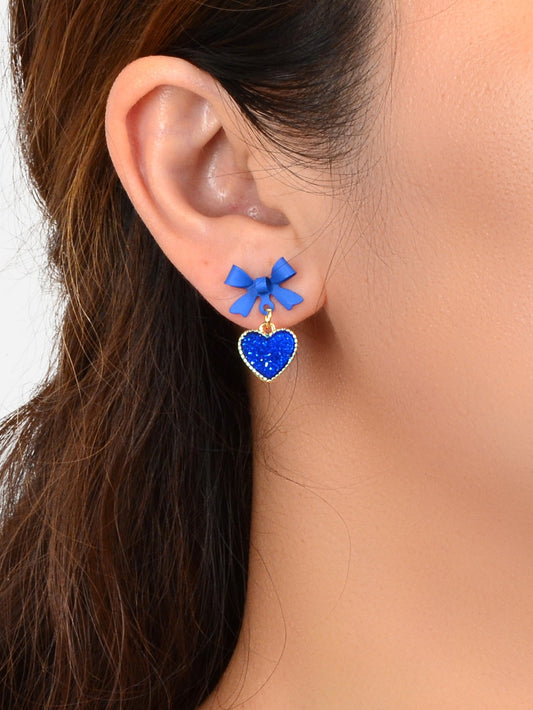 Romantic Blue Bow Heart Dangle Earrings Valentine's Day Love Girl Gift Jewellery-1
