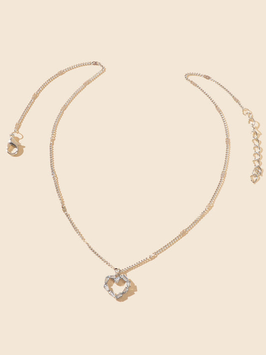 Women Dainty Gifts Silver Chain Rhinestone Heart Charm Necklace Delicate Jewelry-1