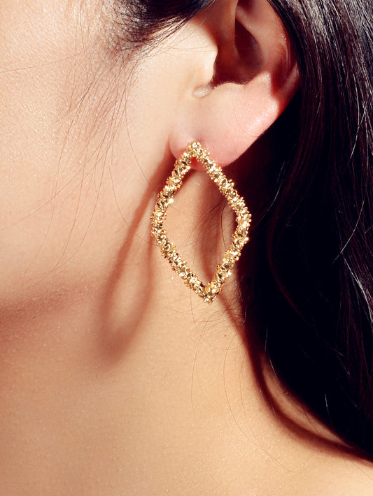 Trendy Gold Plated Rhombus Geometric Pierced Stud Earrings for Women Girls Gift-1