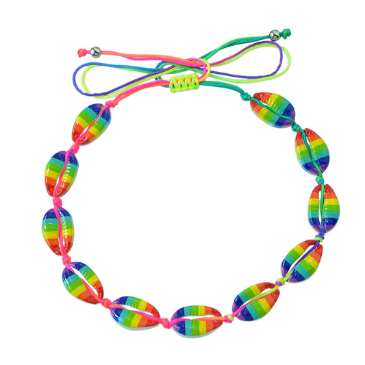 Boho Beach Jewelry Candy Color Enamel Shell Adjustable Braided Holiday Necklace-1