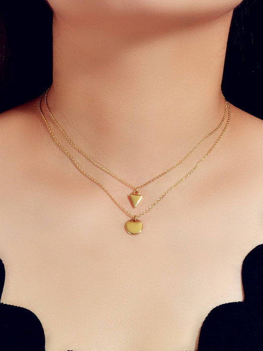 2pcs Minimalist Style Women Accessories Gold Chain Triangle Round Charm Necklace-1