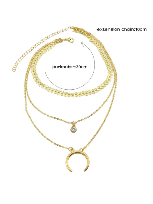 Boho Chic Jewelry Multi-layer Gold Silver Chain Rhinestone Horns Charm Necklace-1
