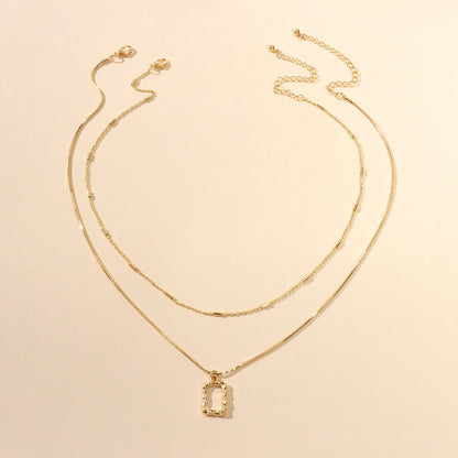 2 pcs Minimalist Gold Silver Chain Square Pendant Necklace Party Decoration Gift-1