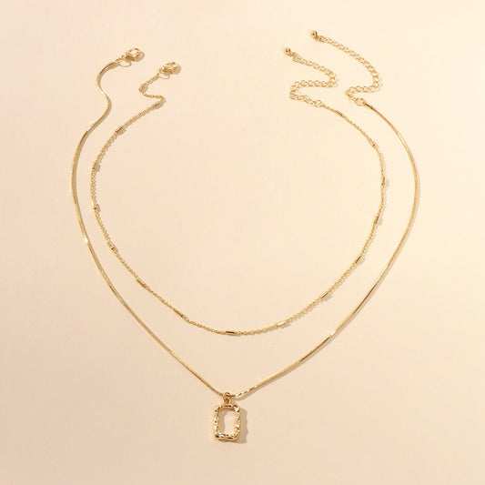 2 pcs Minimalist Gold Silver Chain Square Pendant Necklace Party Decoration Gift-1