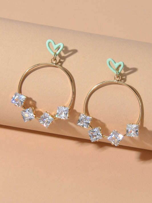 Trendy Simulated Diamond Love Heart Circle Dangle Earrings Nice Collection Gift-1