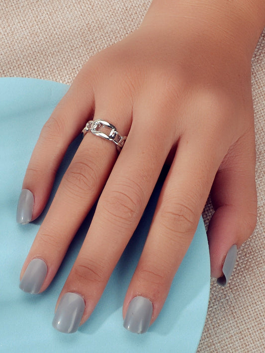 Minimalist Jewelry Metal Lock Chain Design Open Cuff Finger Trendy Ring AU Stock-1