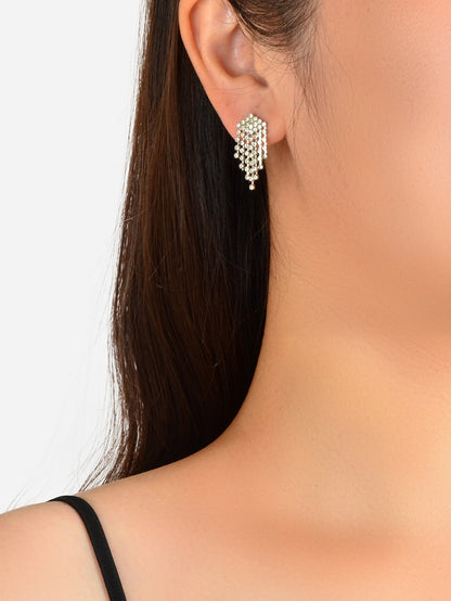 Sparkly Full Rhinestone Chandelier Tassel Linear Drop Earrings Bridal Jewellery-1