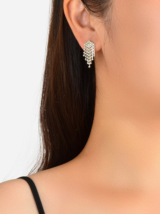 Sparkly Full Rhinestone Chandelier Tassel Linear Drop Earrings Bridal Jewellery-1