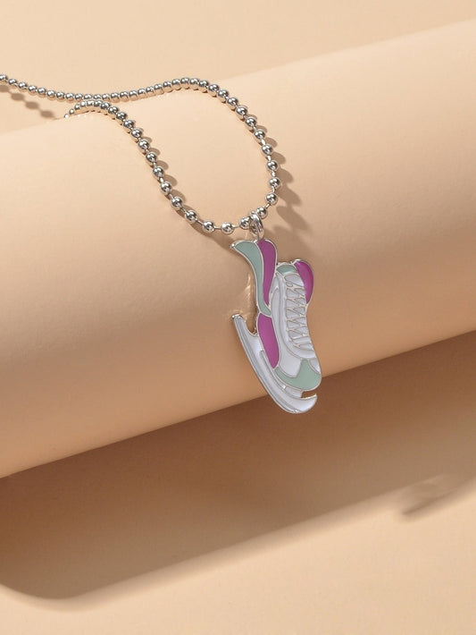 Silver Popcorn chain Colorful Enamel Skates Charm Necklace-1