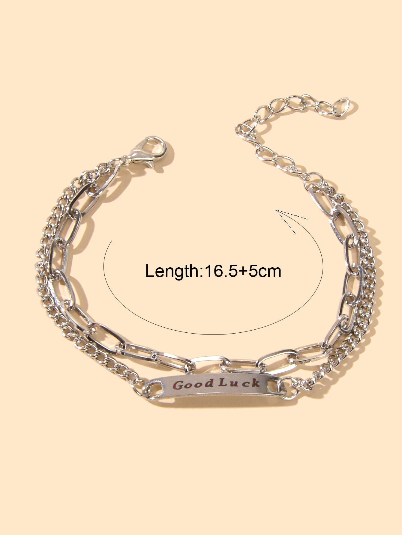 Punk Hip Hop Jewellery Double layer Silver Chain Good Luck Letter Charm Bracelet-1