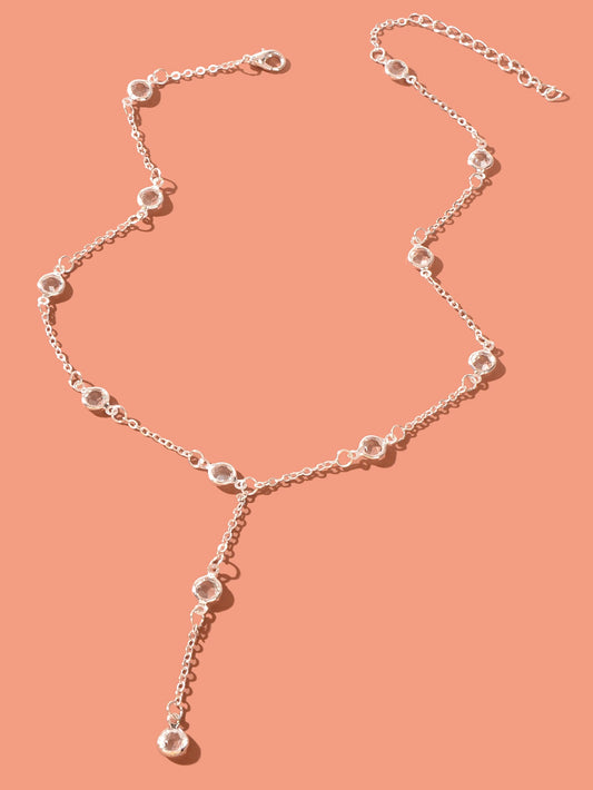 Trendy Silver Chain Transparent Bead Lariat Y Style Charm Simple Female Necklace-1
