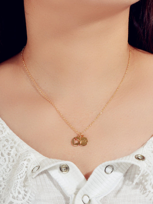 Minimalist Gold Chain Letter Love Heart Round Pendant Necklace Jewellery Gift-1