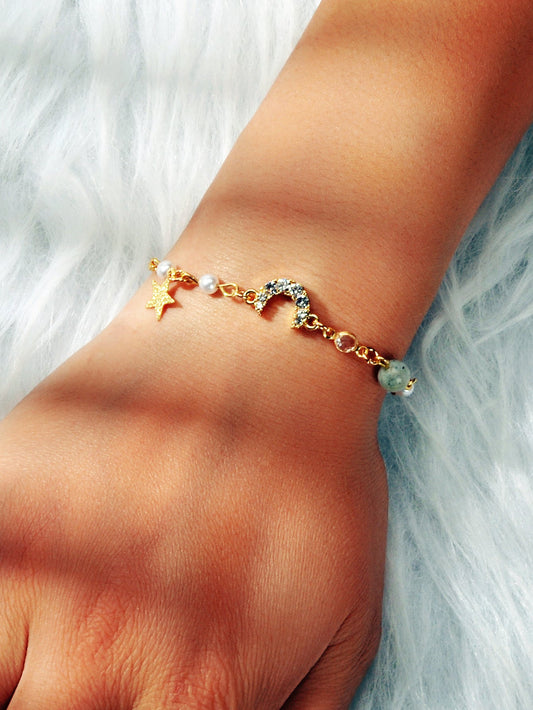Luxurious Jewellery Party Wear Gold Chain Rhinestone Star Moon Charm Bracelet-1