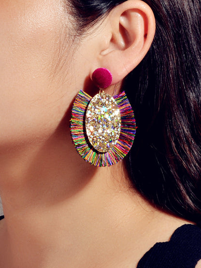 Boho Women Holiday Handmade Tassel Fringe Dangling Beach Drop Dangle Earrings-1