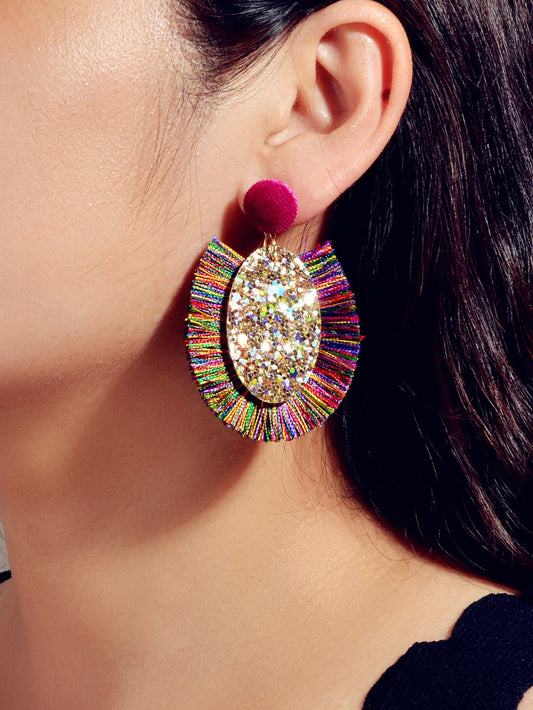 Boho Women Holiday Handmade Tassel Fringe Dangling Beach Drop Dangle Earrings-1