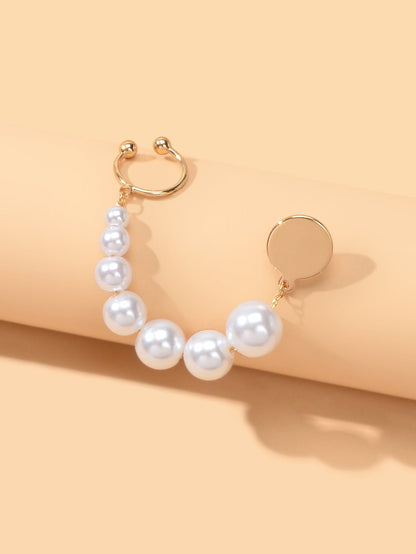 1 pc Cartilage Jewellery Gold Pearl Chain Wrap Ear Cuff Pierced Crawler Earrings-1