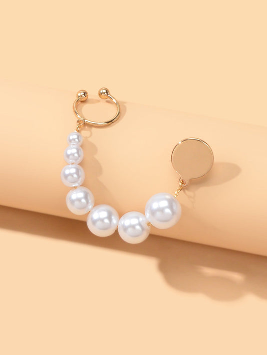 1 pc Cartilage Jewellery Gold Pearl Chain Wrap Ear Cuff Pierced Crawler Earrings-1