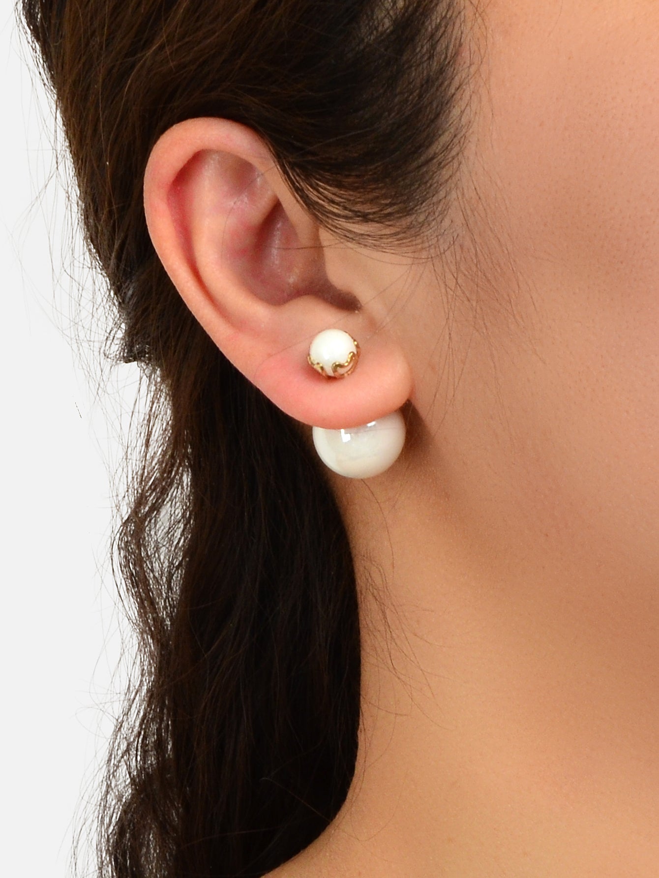Elegant Jewellery White Beaded Double Ball Ear Jacket Front Back Stud Earrings-1
