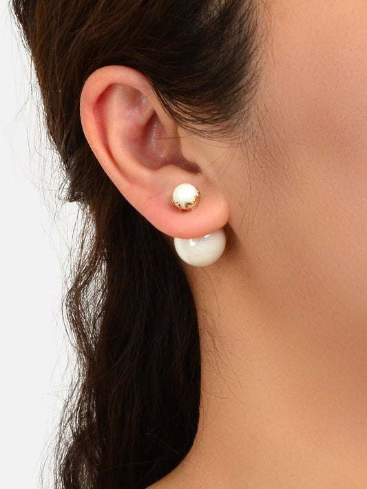 Elegant Jewellery White Beaded Double Ball Ear Jacket Front Back Stud Earrings-1