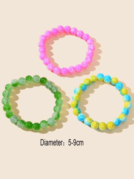 3 pcs Bohemian Ethnic Jewellery Multi-colored Elastic Beads Bangle Bracelets Set-1