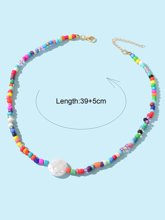 Bohemian Handmade Colourful Seed Beads Choker Y2K Beautiful Pearl Necklace Gift-1