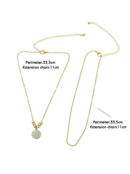 Trendy Jewellery 2 pcs Gold Silver Chain Rhinestone Decor Round Pendant Necklace-1
