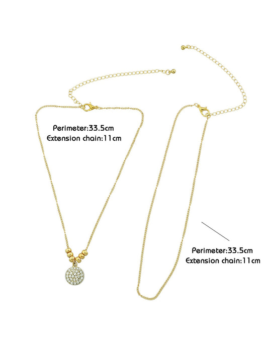 Trendy Jewellery 2 pcs Gold Silver Chain Rhinestone Decor Round Pendant Necklace-1