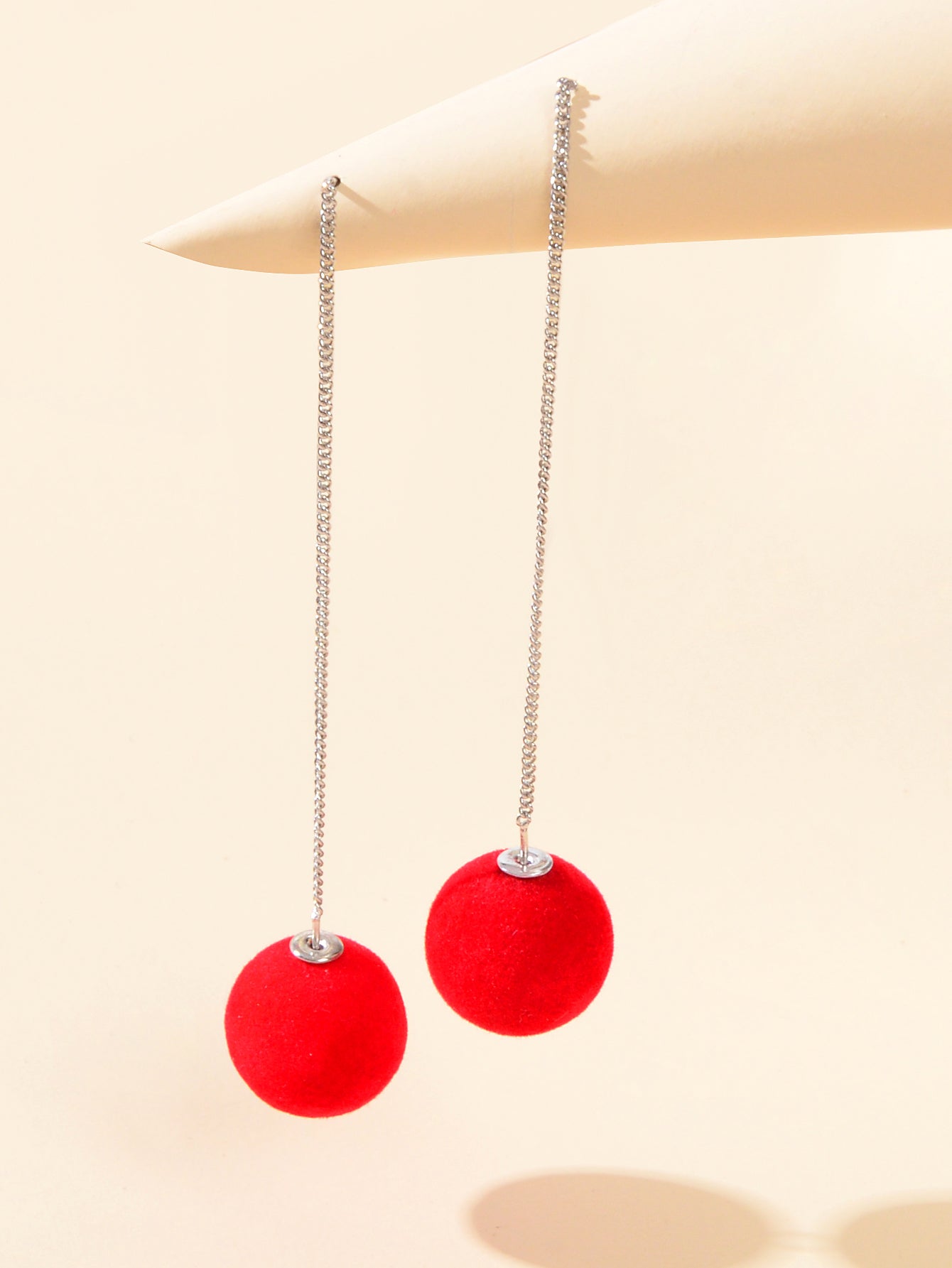 Female Jewelry Silver Long Chain Black Red Ball Dangle Earrings Trendy Accessory-4