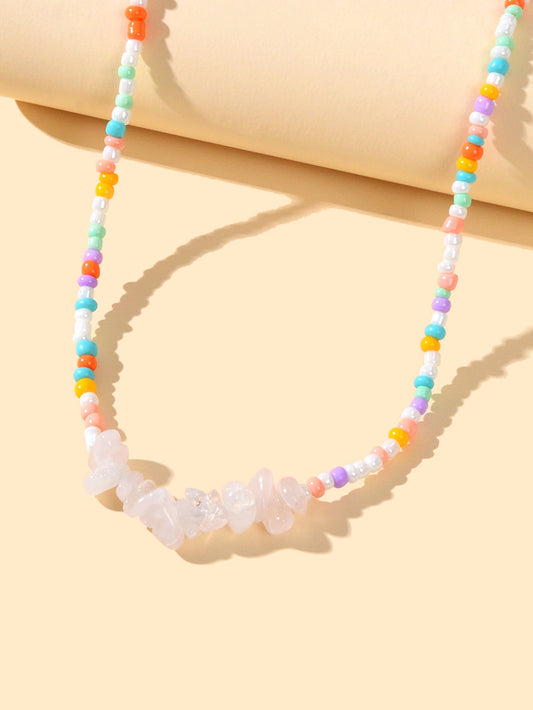 Boho Jewellery Handmade Beads Chain Irregular Transparent Resin Collar Necklace-1