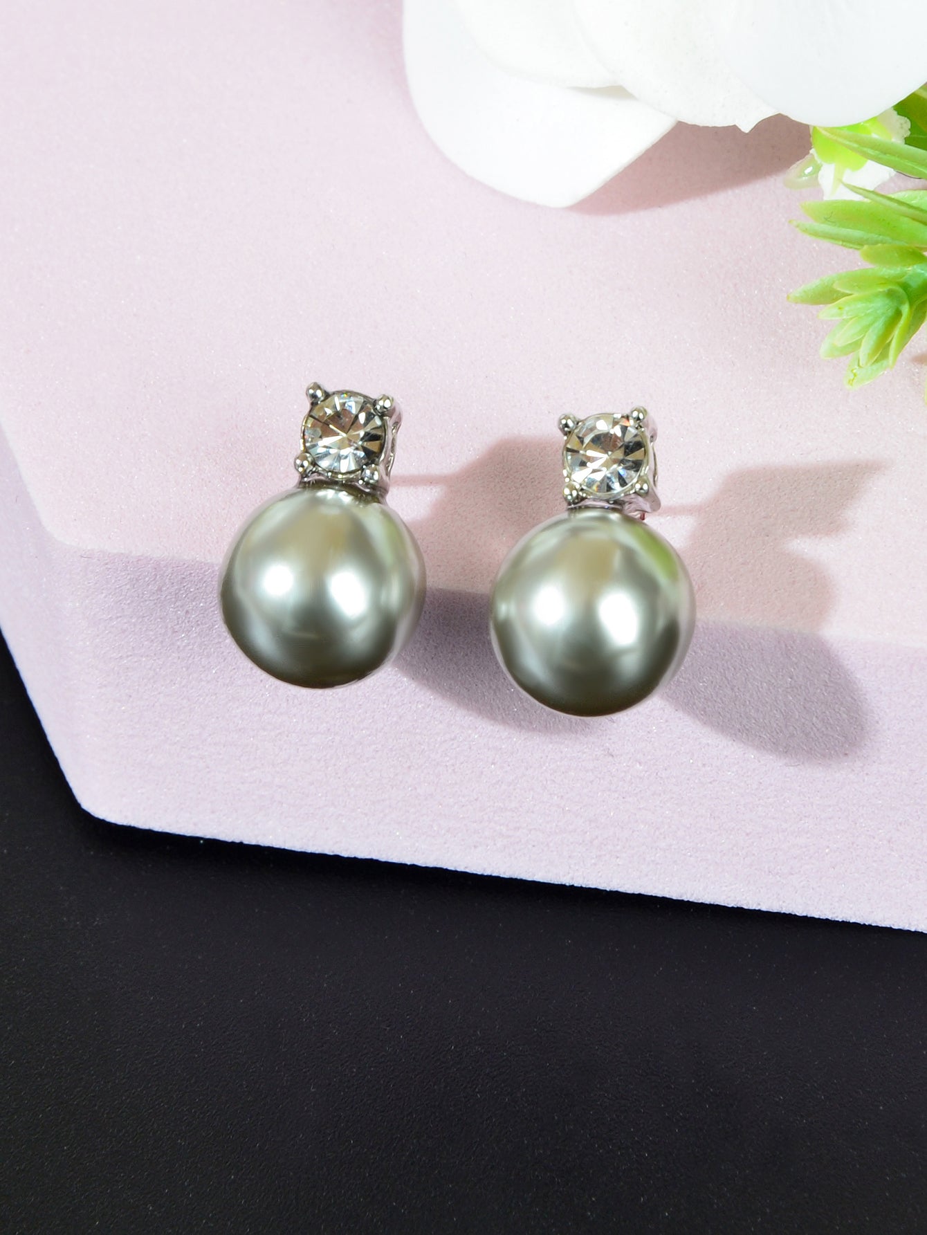 Diamond Encrusted Pearl Stud Earrings - Elegant Sparkle for Every Occasion-2