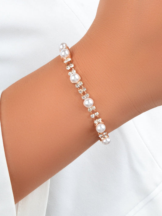 Classic Elegant Handcraft Buckle Bracelet Artificial Pearl Gemstone Wristband-1